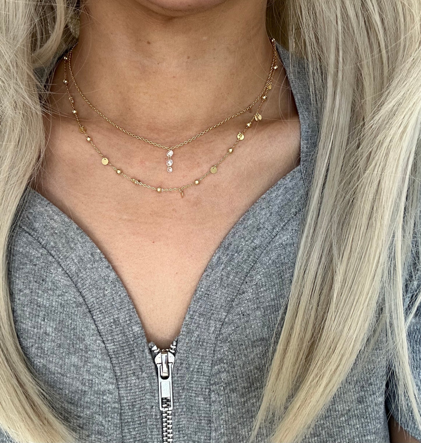 s925 Sterling Silver Gold Plated Zircon Layered Necklaces Set