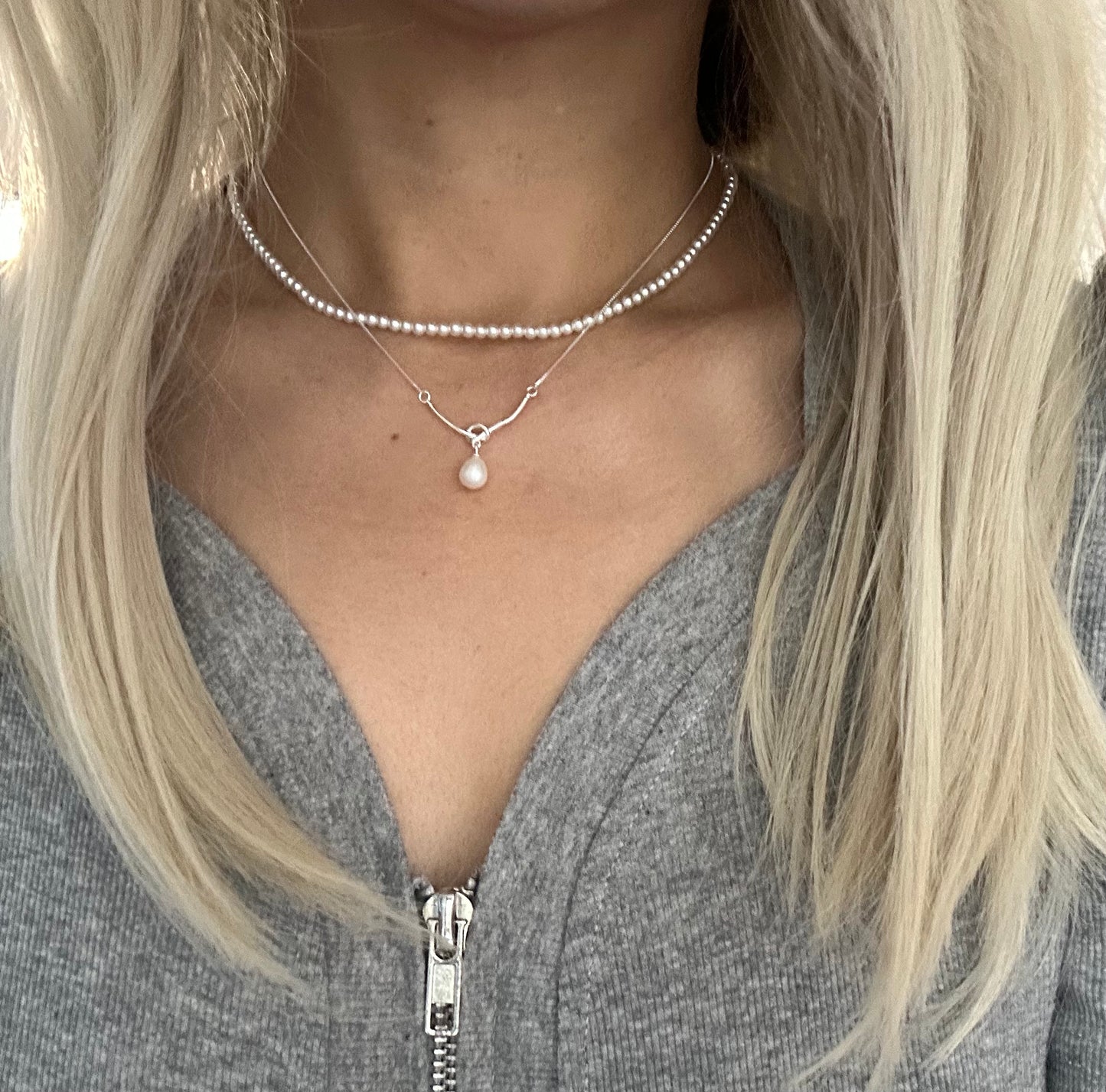 s925 Sterling Silver Natural Freshwater Pearl Pendant & Necklace Set